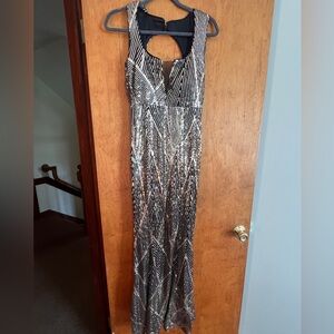 Sequin Art Deco Inspired Maxi Gown Dress - Size M